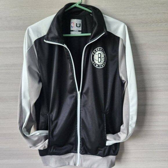 Brooklyn Nets New York NBA Basketball Large Black White Zip Up Athletic Jacket - Picture 2 of 16